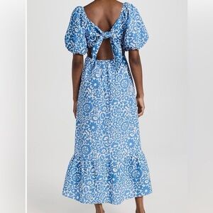 English Factory Seersucker Cotton Tie Back Maxi Floral Blue & White Dress Large